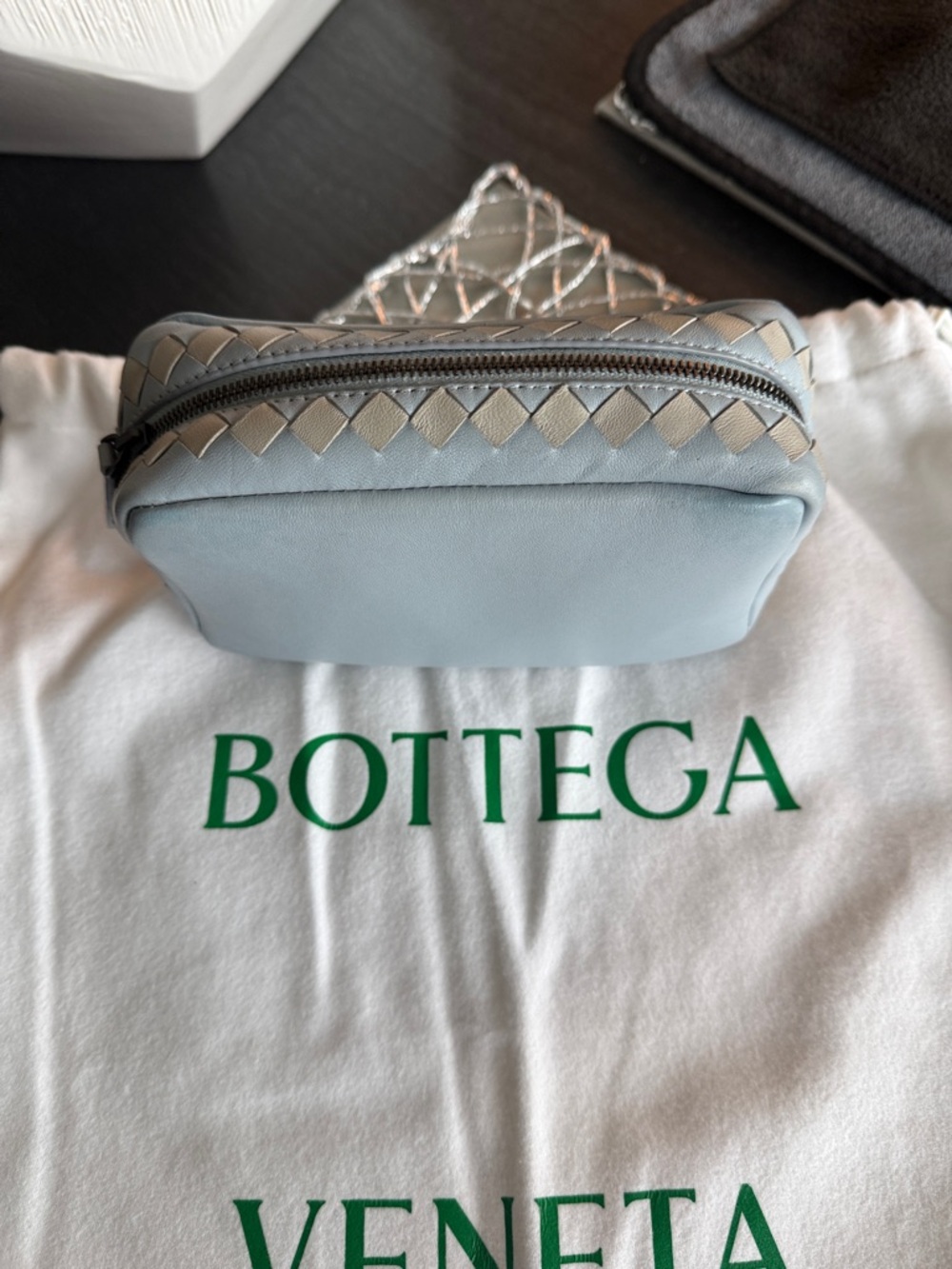 Bottega Veneta Pale Blue Intrecciato Leather Cosmetic Pouch - Picture 2 of 5
